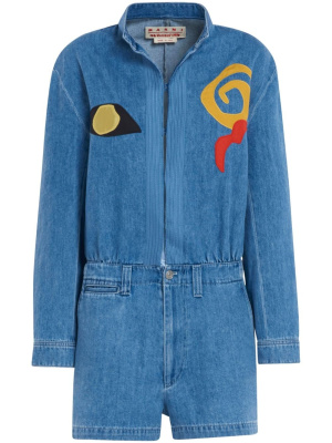 

Embroidered-motif denim jumpsuit, Marni Embroidered-motif denim jumpsuit