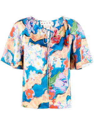 

Floral-print short-sleeve blouse, Marni Floral-print short-sleeve blouse