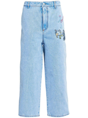 

Embroidered-motifs wide-leg cropped jeans, Marni Embroidered-motifs wide-leg cropped jeans