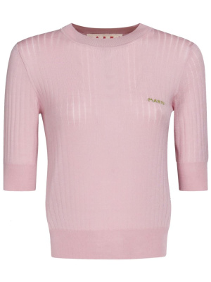 

Logo-embroidered round-neck top, Marni Logo-embroidered round-neck top