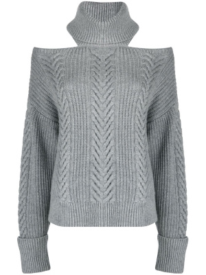 

Cold-shoulder cable-knit jumper, PAIGE Cold-shoulder cable-knit jumper