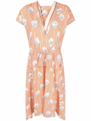 

Graphic-floral print gingham midi dress, Kenzo Graphic-floral print gingham midi dress