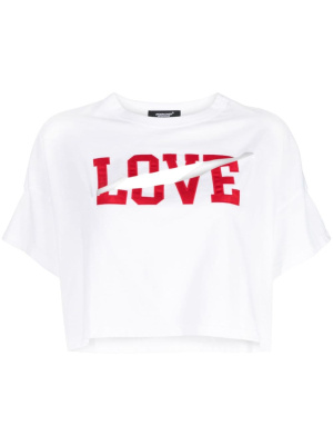 

Slogan-print cut-out T-shirt, Undercover Slogan-print cut-out T-shirt