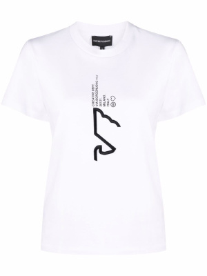 

Graphic-embroidery logo-print T-shirt, Emporio Armani Graphic-embroidery logo-print T-shirt