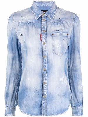 

Distressed long-sleeve denim shirt, Dsquared2 Distressed long-sleeve denim shirt