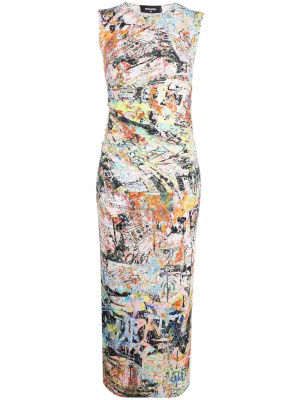 

Abstract-print gathered-detail midi dress, Dsquared2 Abstract-print gathered-detail midi dress