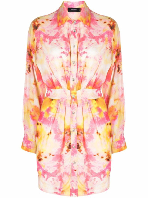 

Tie-dye print fitted-waist shirt dress, Dsquared2 Tie-dye print fitted-waist shirt dress