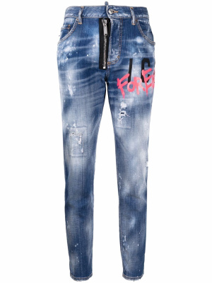 

Distressed-effect logo-print jeans, Dsquared2 Distressed-effect logo-print jeans