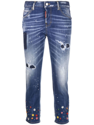 

Floral-embroidered skinny jeans, Dsquared2 Floral-embroidered skinny jeans