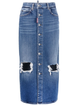 

Distressed denim midi skirt, Dsquared2 Distressed denim midi skirt