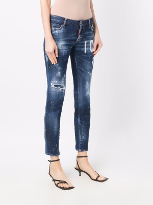 

Logo-print distressed skinny jeans, Dsquared2 Logo-print distressed skinny jeans