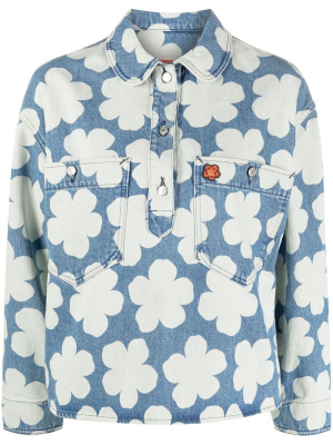 

Hana Dots-print denim polo shirt, Kenzo Hana Dots-print denim polo shirt