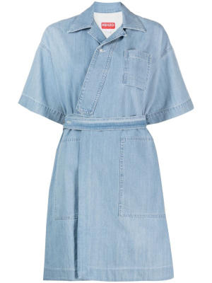 

Tied-waist denim wrap dress, Kenzo Tied-waist denim wrap dress