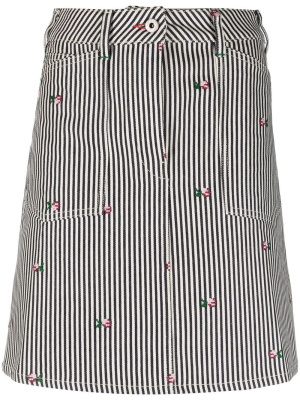 

Floral-embroidered stripe-print skirt, Kenzo Floral-embroidered stripe-print skirt