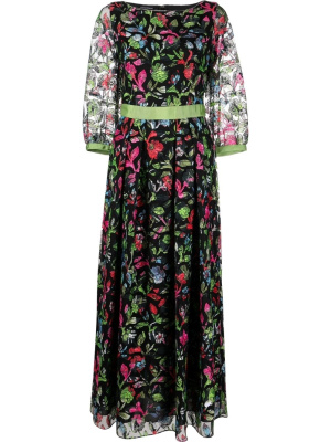 

Floral-embroidered sheer-sleeve dress, Emporio Armani Floral-embroidered sheer-sleeve dress