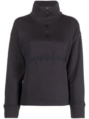 

Logo-embroidered quarter-zip sweatshirt, Emporio Armani Logo-embroidered quarter-zip sweatshirt