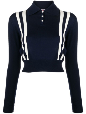 

Stripe-trim wool polo top, Kenzo Stripe-trim wool polo top