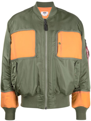 

Colour-block panelled bomber jacket, Junya Watanabe Colour-block panelled bomber jacket