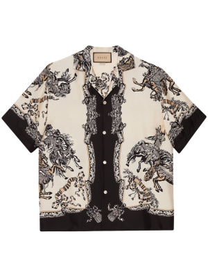 

Graphic-print silk bowling shirt, Gucci Graphic-print silk bowling shirt