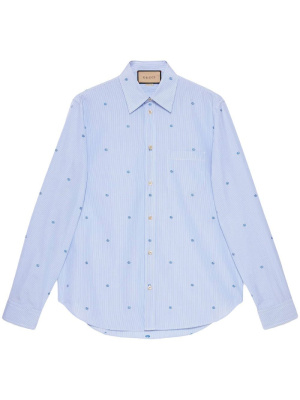 

Striped logo-embroidered cotton shirt, Gucci Striped logo-embroidered cotton shirt
