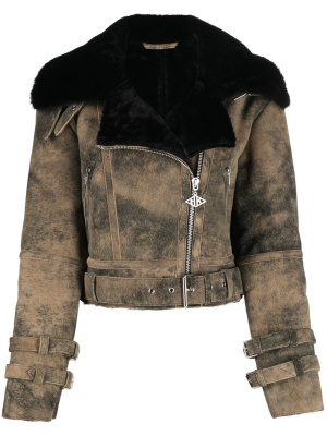 

Distressed faux fur-lined leather jacket, Han Kjøbenhavn Distressed faux fur-lined leather jacket
