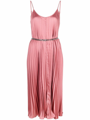 

Logo-belt pleated satin midi dress, Michael Kors Logo-belt pleated satin midi dress