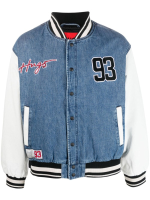 

Embroidered-logo denim bomber jacket, HUGO Embroidered-logo denim bomber jacket