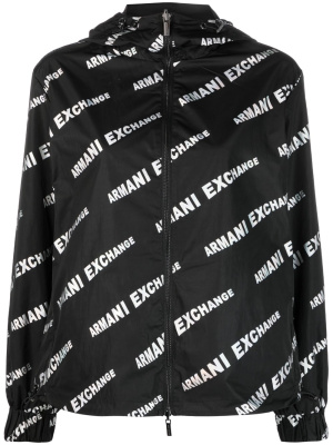 

Reversible logo-print hooded jacket, Armani Exchange Reversible logo-print hooded jacket