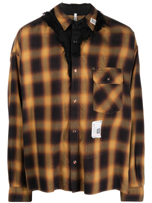 

Long-sleeve distressed plaid shirt, Maison Mihara Yasuhiro Long-sleeve distressed plaid shirt