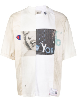 

Graphic-print panelled T-shirt, Maison Mihara Yasuhiro Graphic-print panelled T-shirt