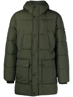 

Logo-patch hooded puffer coat, Calvin Klein Logo-patch hooded puffer coat