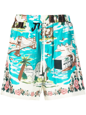 

Graphic-print silk shorts, AMIRI Graphic-print silk shorts