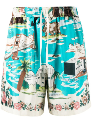 

Graphic-print silk shorts, AMIRI Graphic-print silk shorts