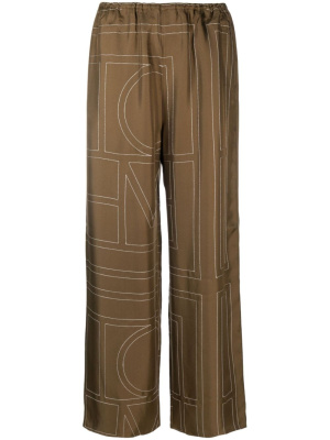 

Monogram-print silk straight-leg trousers, TOTEME Monogram-print silk straight-leg trousers