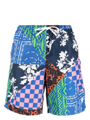 

Patchwork-print swim shorts, Marcelo Burlon County of Milan Patchwork-print swim shorts