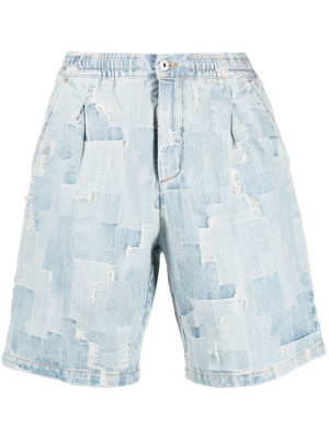 

Cross-motif light-wash denim shorts, Marcelo Burlon County of Milan Cross-motif light-wash denim shorts