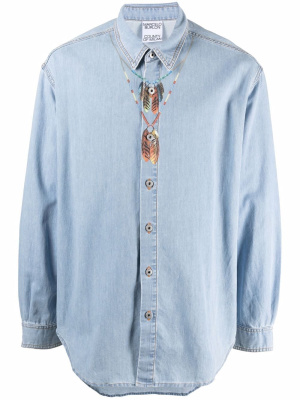 

Feather necklace-print denim-effect shirt, Marcelo Burlon County of Milan Feather necklace-print denim-effect shirt