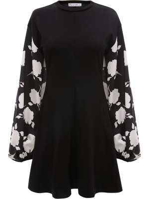 

Floral-sleeves flared dress, JW Anderson Floral-sleeves flared dress