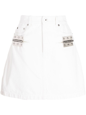

Hinge-embellished denim mini skirt, JW Anderson Hinge-embellished denim mini skirt