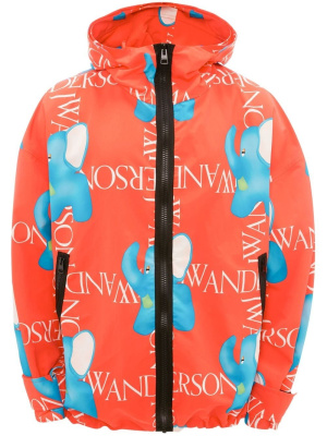 

Elephant-print oversized hooded jacket, JW Anderson Elephant-print oversized hooded jacket