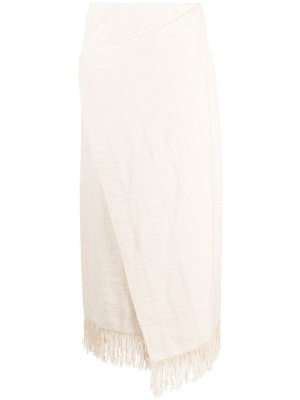 

Fringed wrap-effect midi skirt, Jil Sander Fringed wrap-effect midi skirt