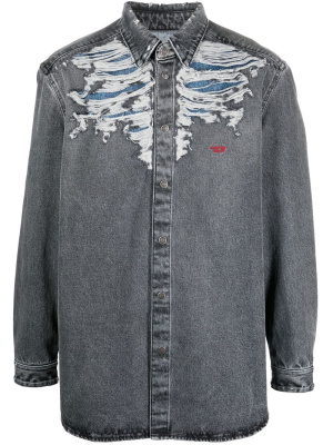 

Distressed button-down denim shirt, Diesel Distressed button-down denim shirt