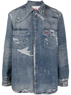 

Distressed long-sleeve denim shirt, Diesel Distressed long-sleeve denim shirt