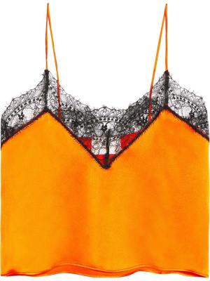

Lace-trim silk top, AMI Paris Lace-trim silk top