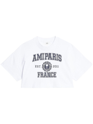 

Logo-print cropped T-shirt, AMI Paris Logo-print cropped T-shirt