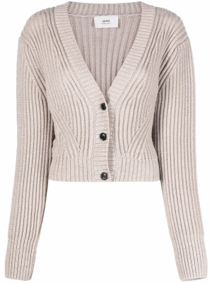 

Cropped ribbed-knit cardigan, AMI Paris Cropped ribbed-knit cardigan