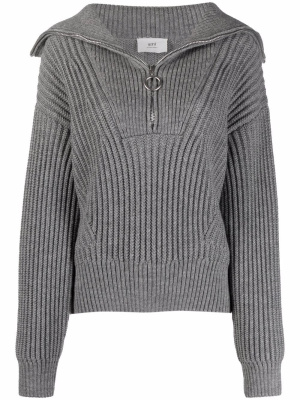 

Zip-collar ribbed jumper, AMI Paris Zip-collar ribbed jumper