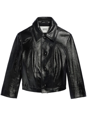 

Cropped leather jacket, AMI Paris Cropped leather jacket