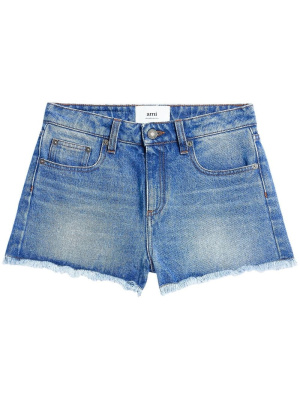 

Frayed denim mini shorts, AMI Paris Frayed denim mini shorts