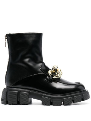 

Chain-embellished leather boots, Love Moschino Chain-embellished leather boots